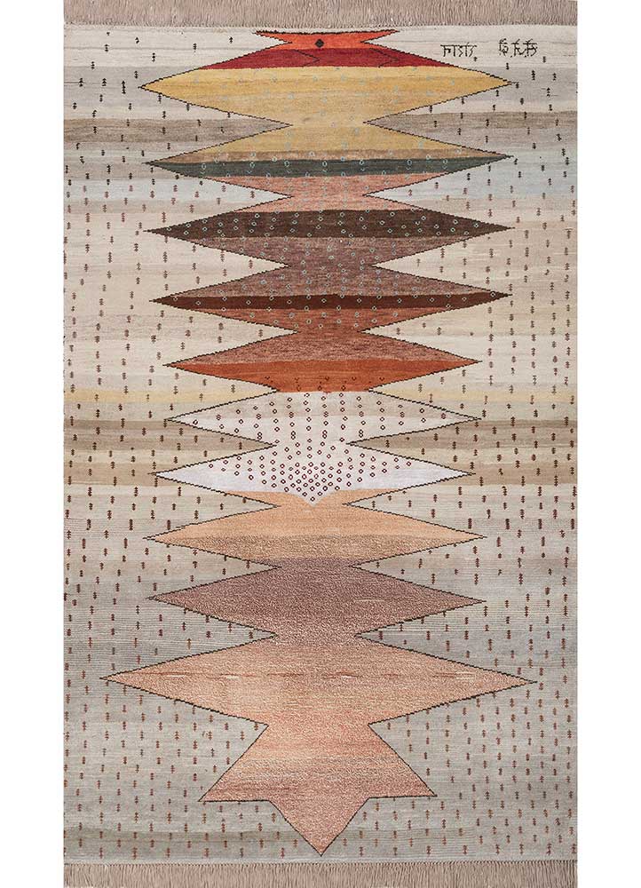 freedom manchaha red and orange wool and bamboo silk Hand Knotted Rug - HeadShot