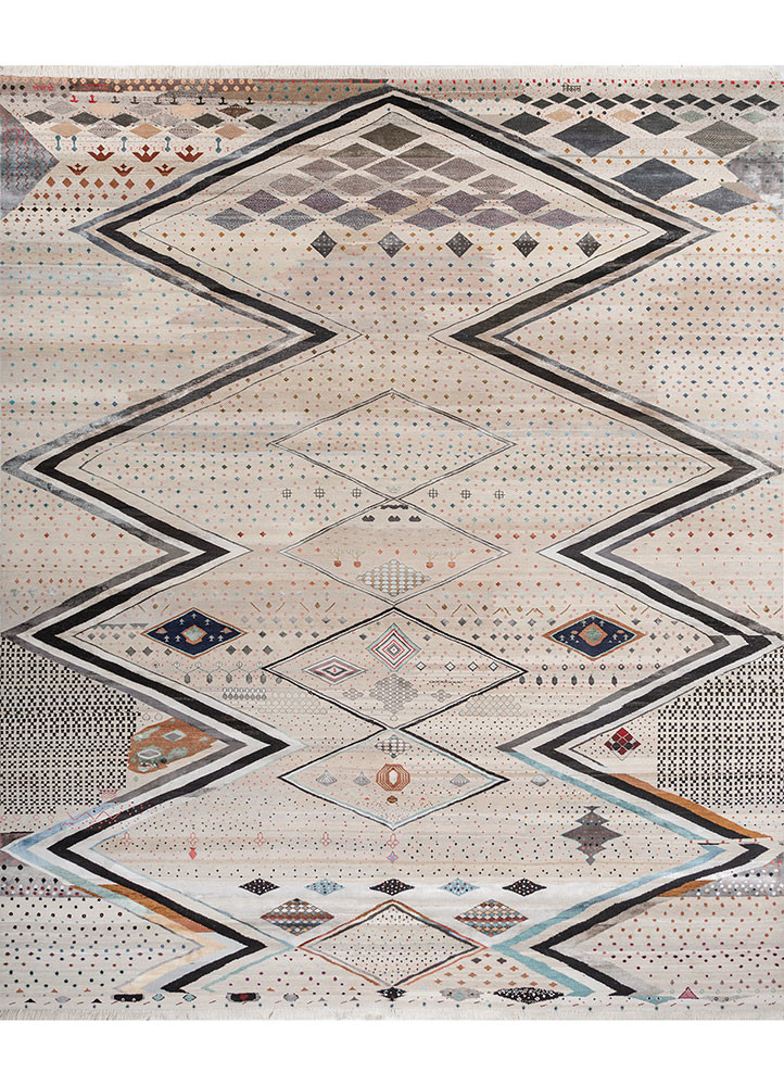 Navratna ivory wool and bamboo silk Hand Knotted Rug