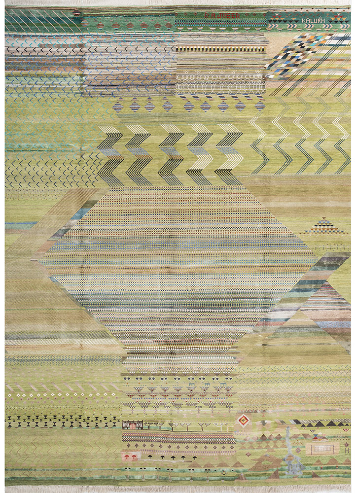 freedom manchaha green wool and bamboo silk Hand Knotted Rug - HeadShot