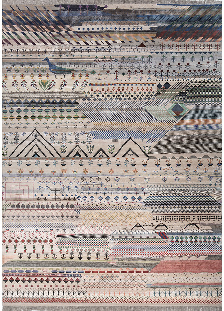 Yaadon Ka Bagicha ivory wool and bamboo silk Hand Knotted Rug