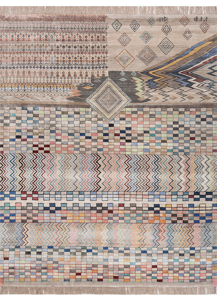 freedom manchaha ivory wool and bamboo silk Hand Knotted Rug - HeadShot