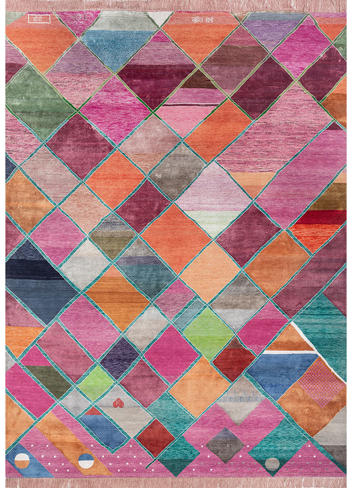 freedom manchaha pink and purple wool and bamboo silk Hand Knotted Rug - HeadShot