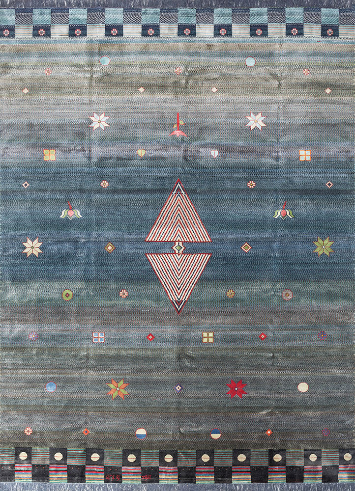 freedom manchaha blue wool and bamboo silk Hand Knotted Rug - HeadShot
