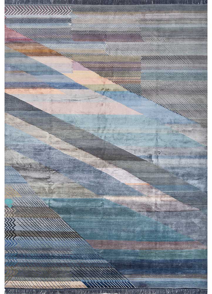 freedom manchaha blue wool and bamboo silk Hand Knotted Rug - HeadShot