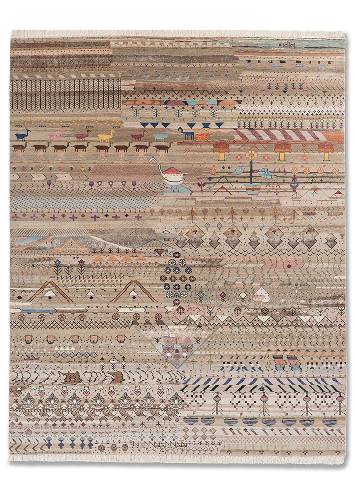 freedom manchaha beige and brown wool and bamboo silk Hand Knotted Rug - HeadShot