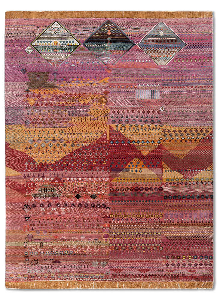 freedom manchaha pink and purple wool and bamboo silk Hand Knotted Rug - HeadShot