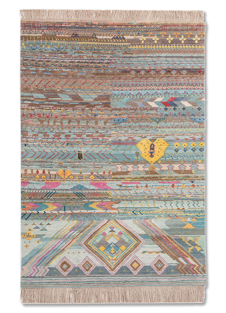 freedom manchaha blue wool and bamboo silk Hand Knotted Rug - HeadShot