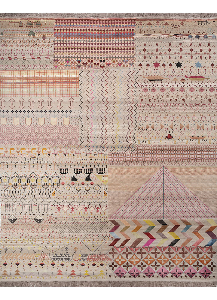 freedom manchaha ivory wool and bamboo silk Hand Knotted Rug - HeadShot