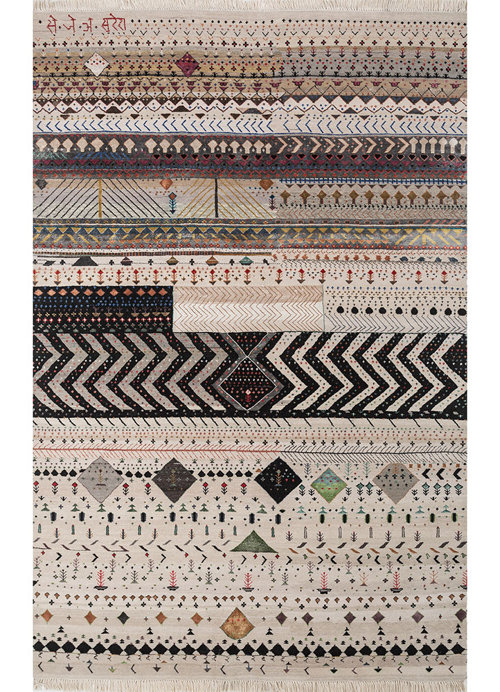 freedom manchaha ivory wool and bamboo silk Hand Knotted Rug - HeadShot