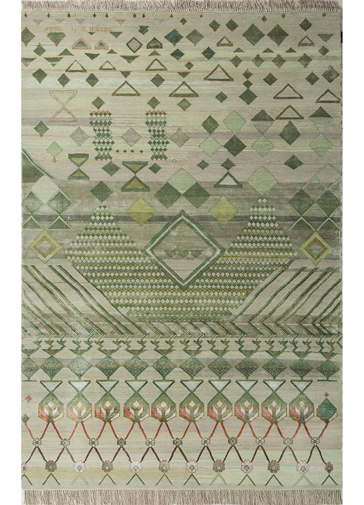 freedom manchaha green wool and bamboo silk Hand Knotted Rug - HeadShot