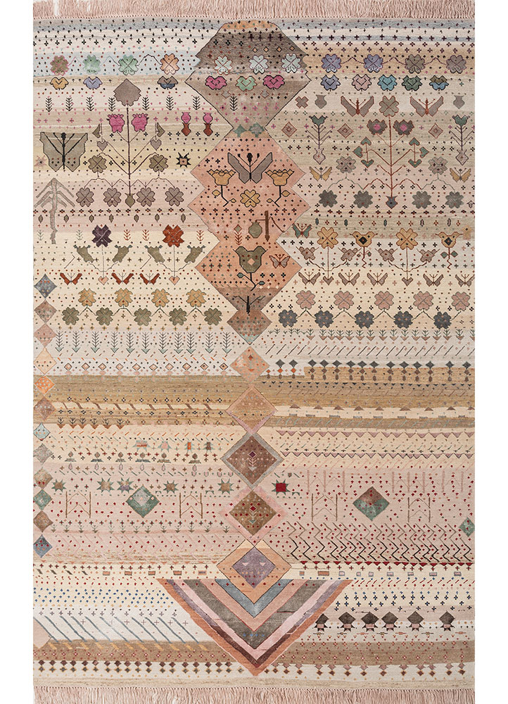 freedom manchaha red and orange wool and bamboo silk Hand Knotted Rug - HeadShot