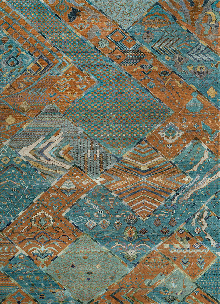 manchaha blue wool and bamboo silk Hand Knotted Rug - HeadShot manchaha blue wool and bamboo silk Hand Knotted Rug - HeadShot