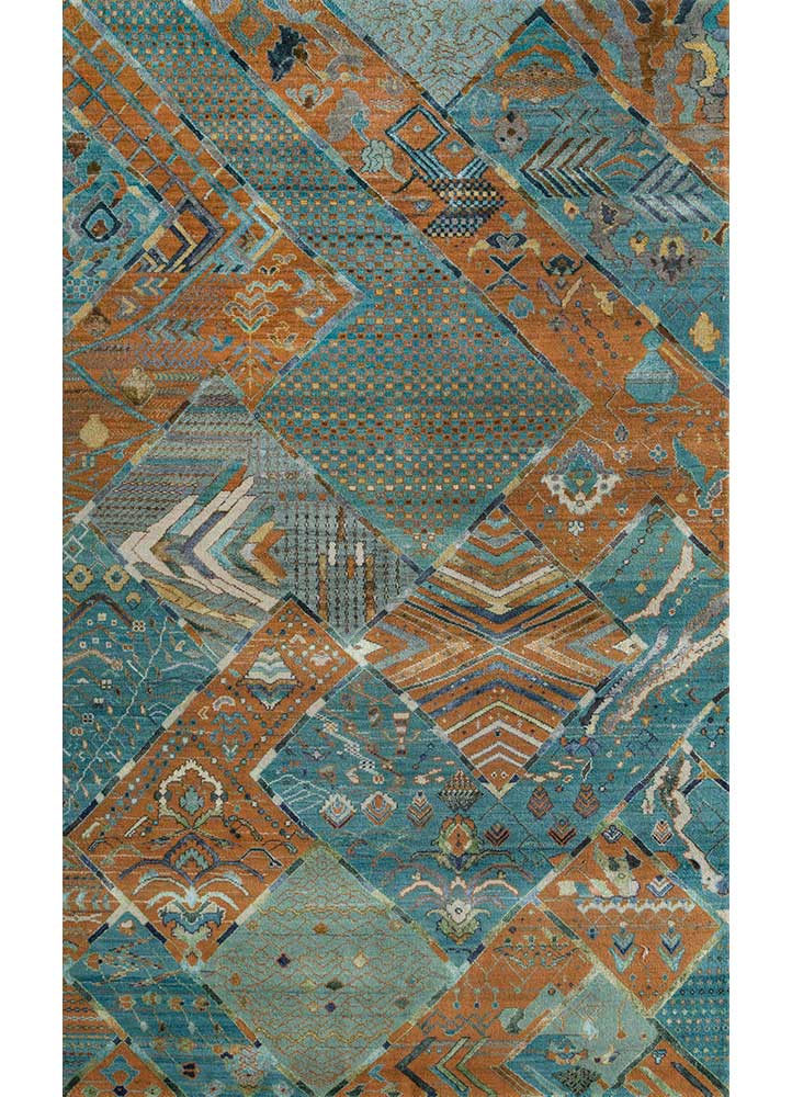 manchaha blue wool and bamboo silk Hand Knotted Rug - HeadShot