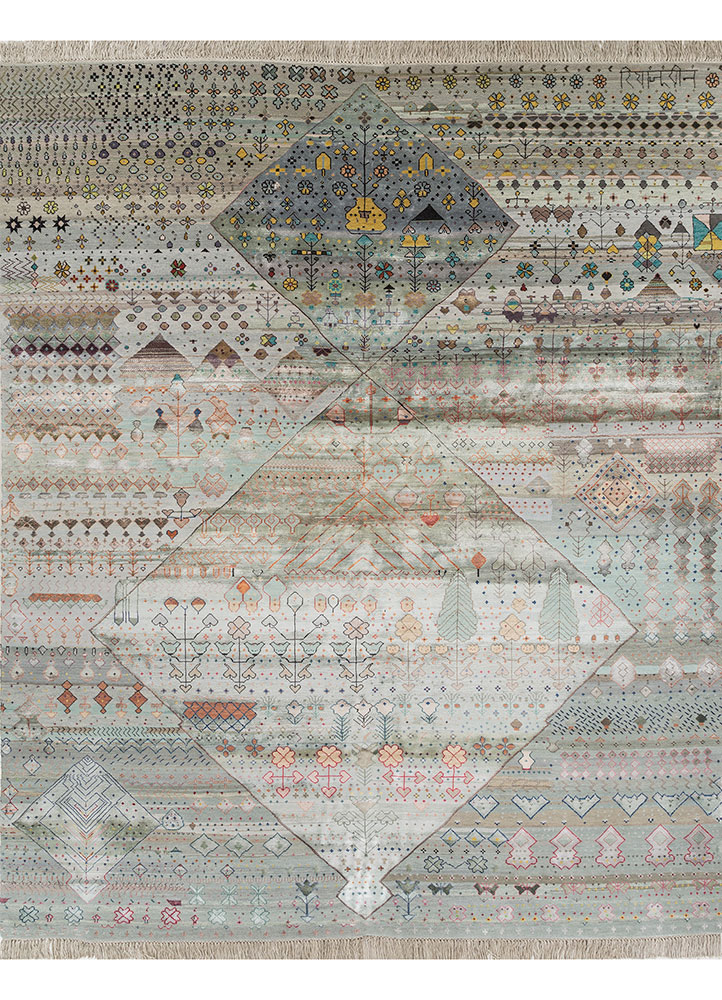 freedom manchaha blue wool and bamboo silk Hand Knotted Rug - HeadShot