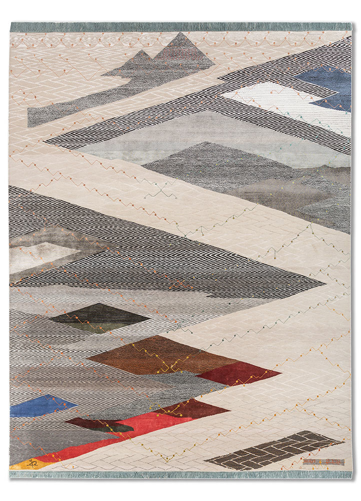 Raat-Din ivory wool and bamboo silk Hand Knotted Rug