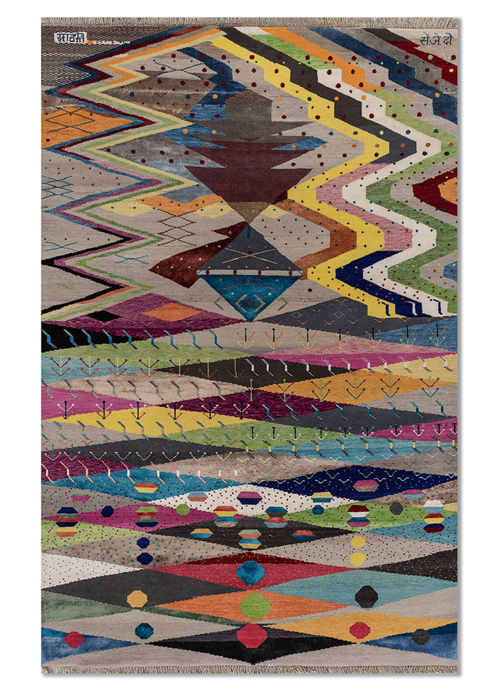 Ayat green wool and bamboo silk Hand Knotted Rug