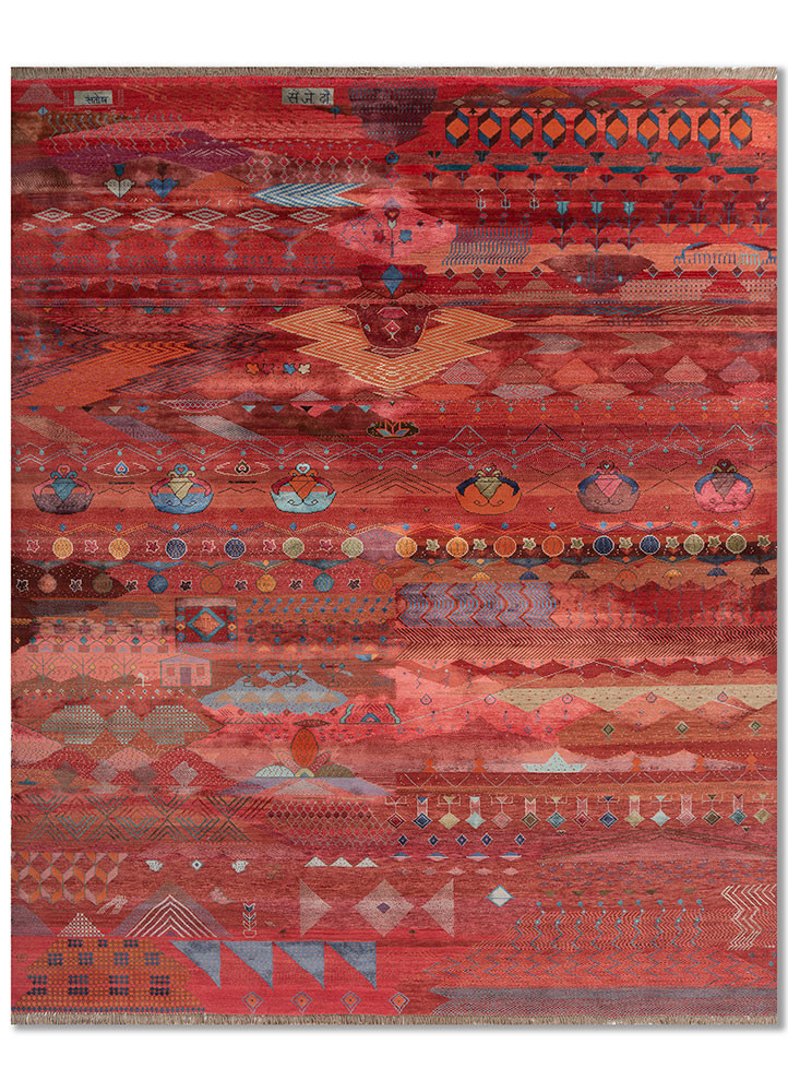 Dil Bahaar red and orange wool and bamboo silk Hand Knotted Rug