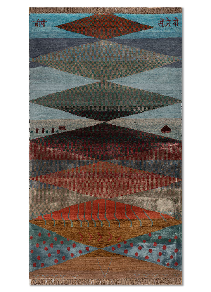 Dilkhol blue wool and bamboo silk Hand Knotted Rug