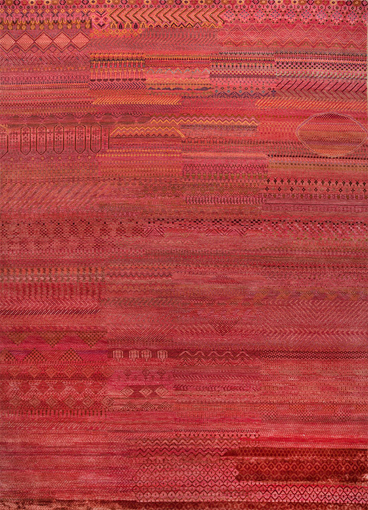 manchaha red and orange wool and bamboo silk Hand Knotted Rug - HeadShot