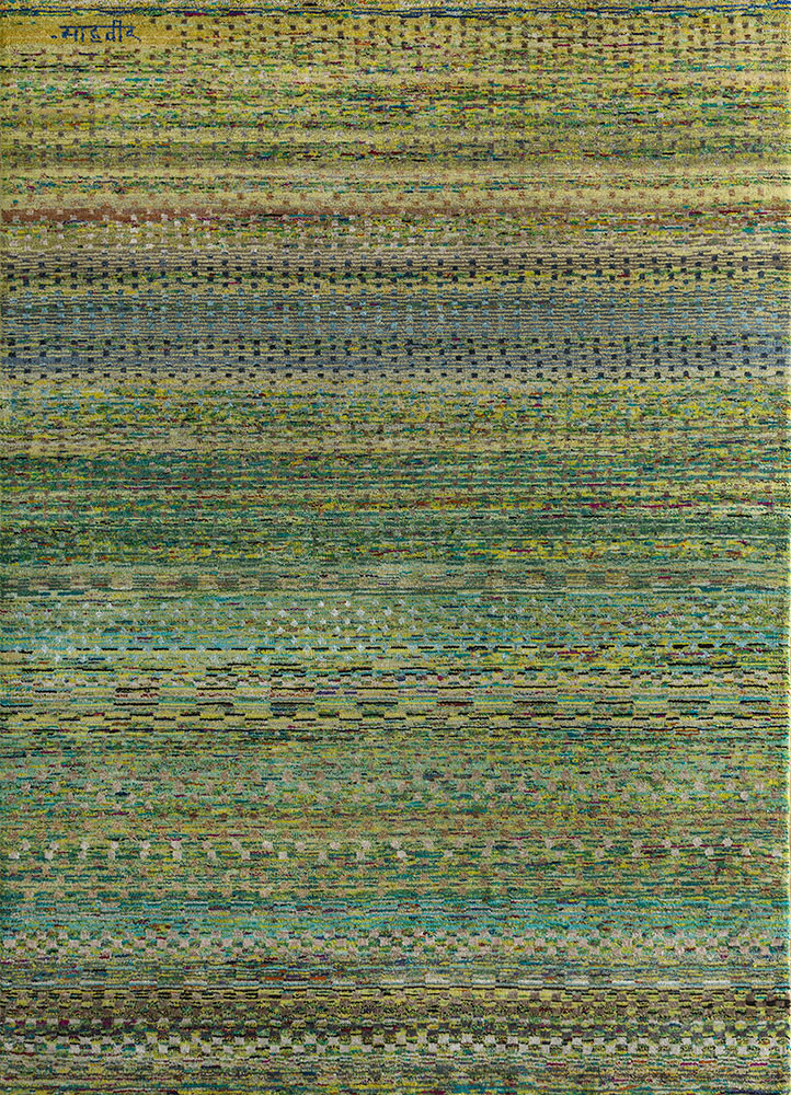  green wool and bamboo silk Hand Knotted Rug