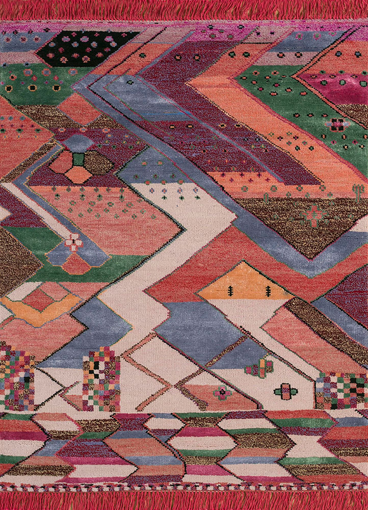 manchaha pink and purple wool and bamboo silk Hand Knotted Rug - HeadShot