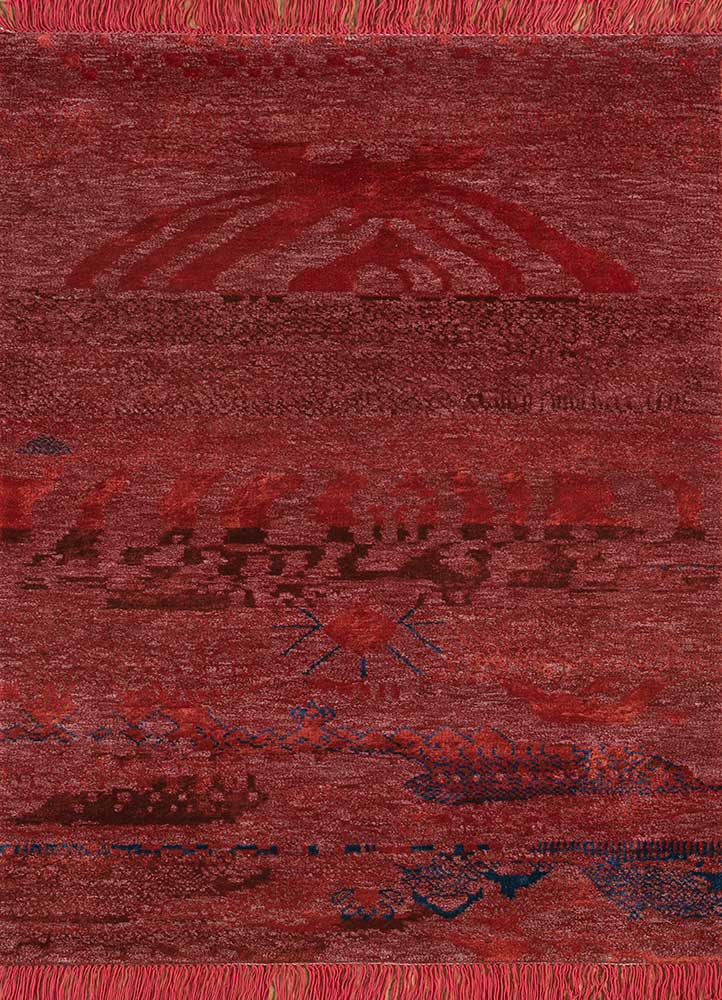 manchaha red and orange wool and bamboo silk Hand Knotted Rug - HeadShot