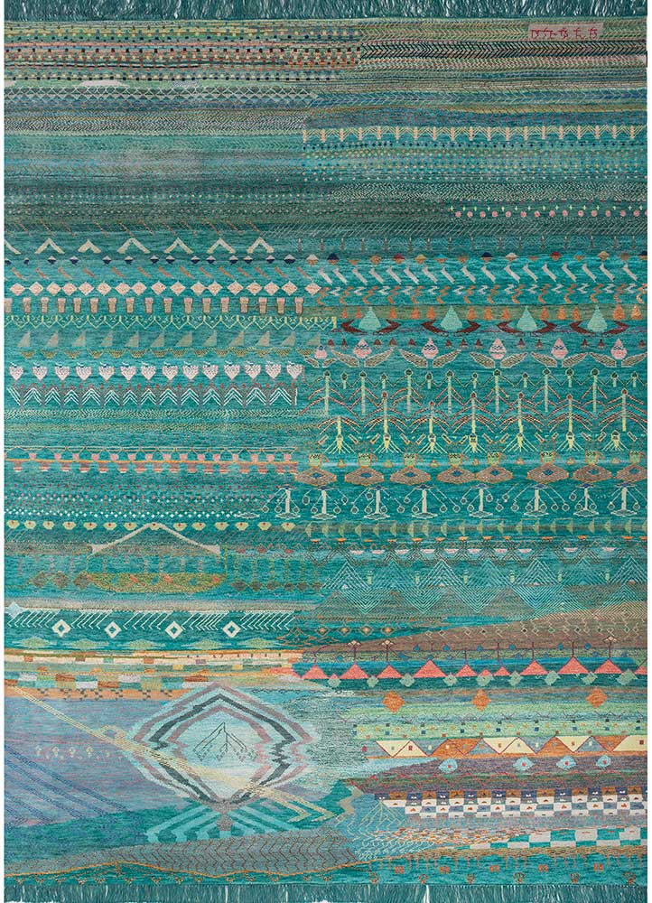 freedom manchaha green wool and bamboo silk Hand Knotted Rug - HeadShot