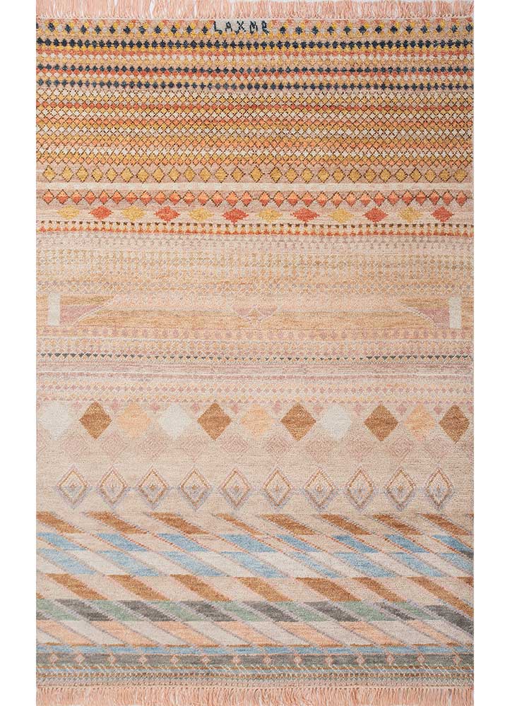 manchaha red and orange wool Hand Knotted Rug - HeadShot