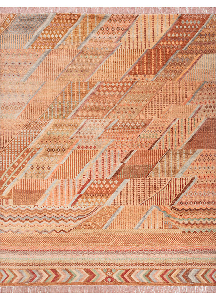 manchaha red and orange wool Hand Knotted Rug - HeadShot