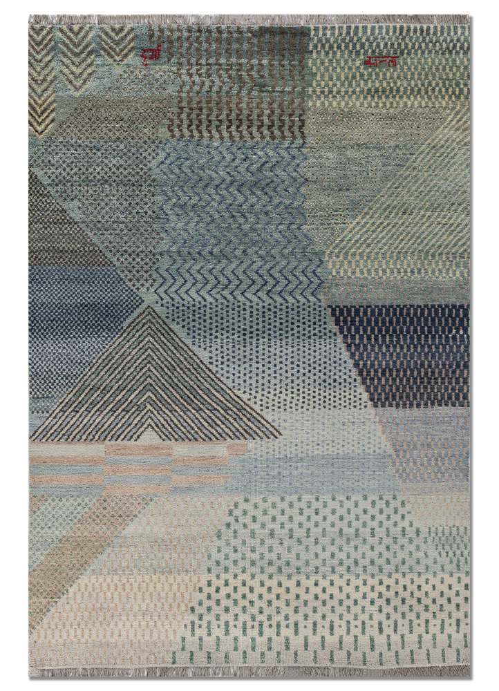 Sanskriti green wool Hand Knotted Rug