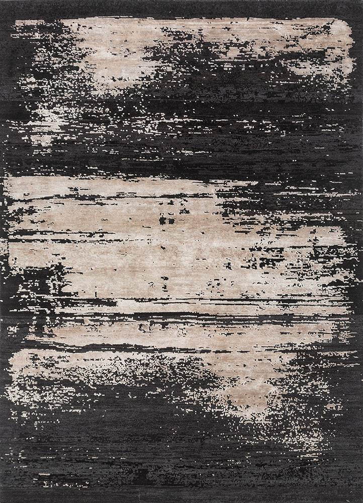  grey and black wool and bamboo silk Hand Knotted Rug