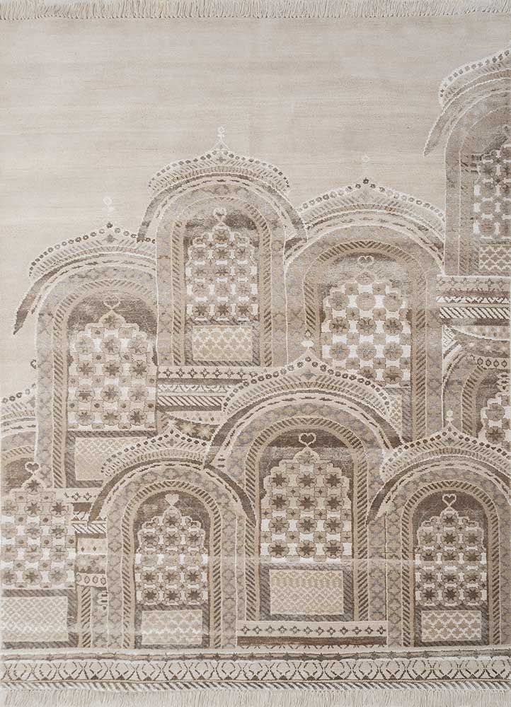  ivory wool and bamboo silk Hand Knotted Rug