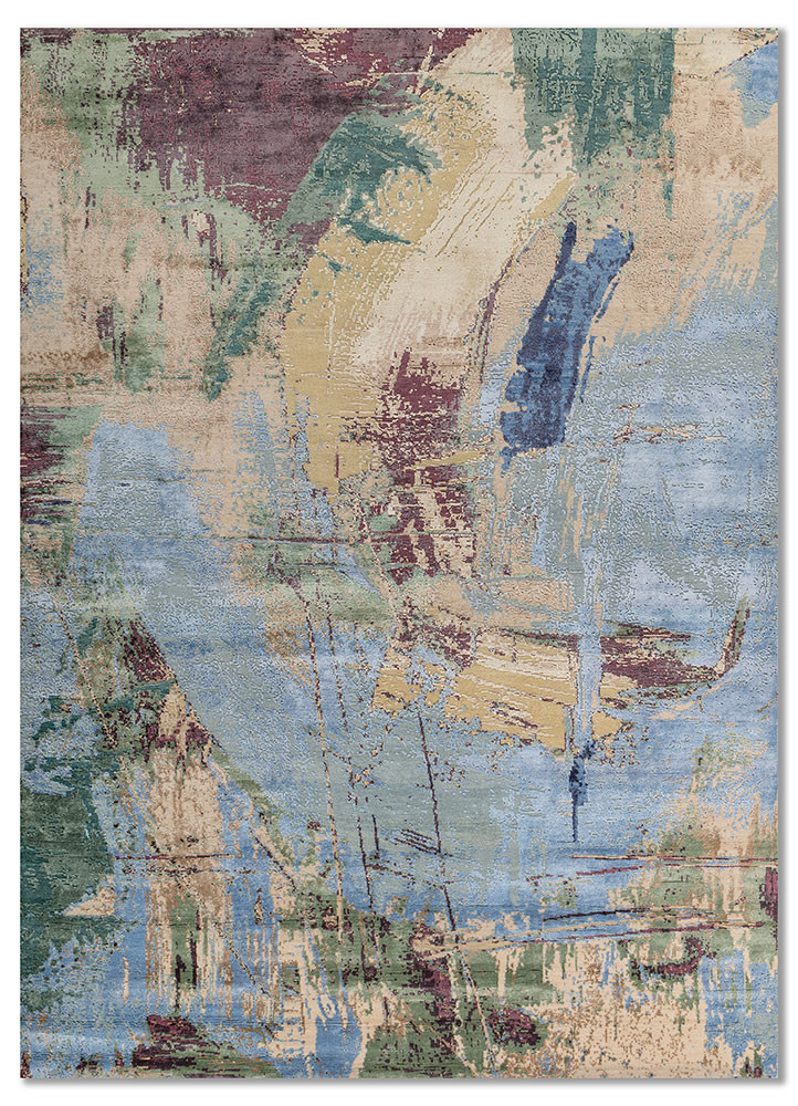  blue wool and bamboo silk Hand Knotted Rug