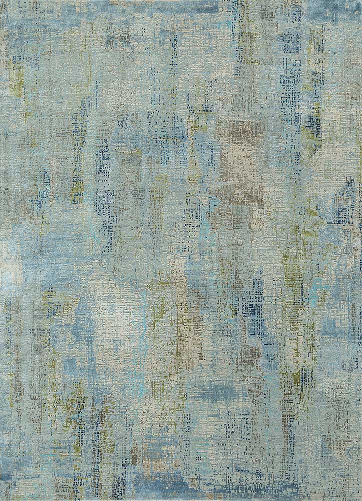  blue wool and bamboo silk Hand Knotted Rug