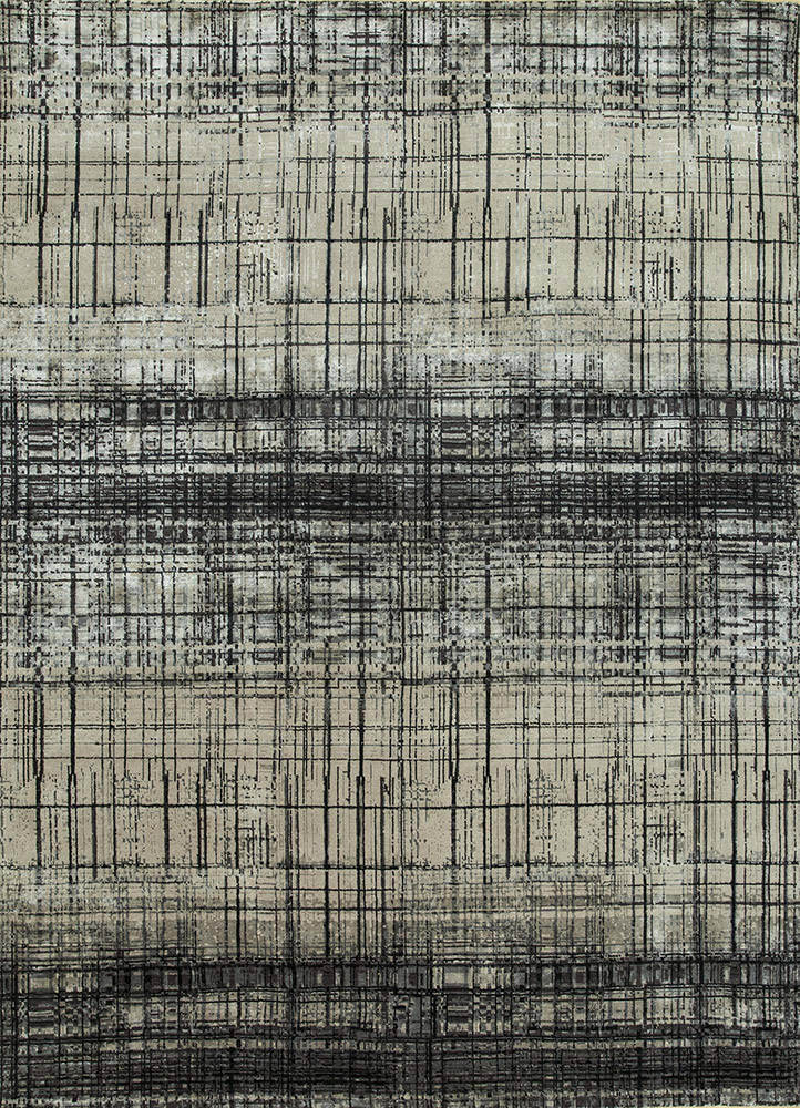 uvenuti grey and black wool and bamboo silk Hand Knotted Rug - HeadShot