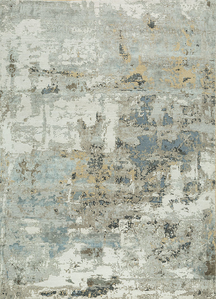  grey and black wool and bamboo silk Hand Knotted Rug