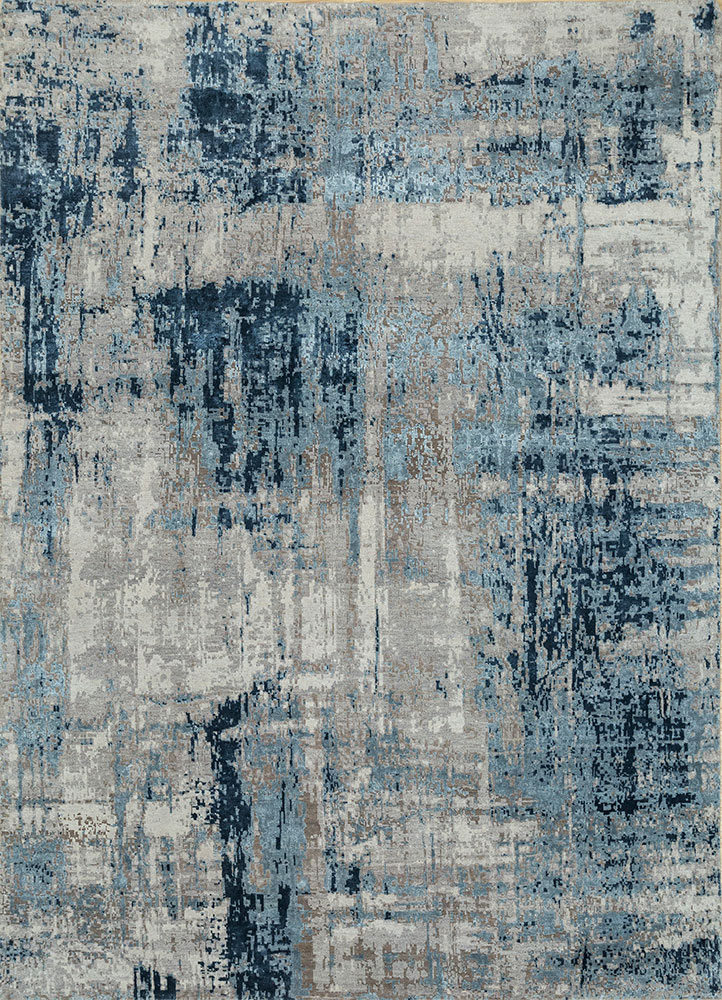  blue wool and bamboo silk Hand Knotted Rug