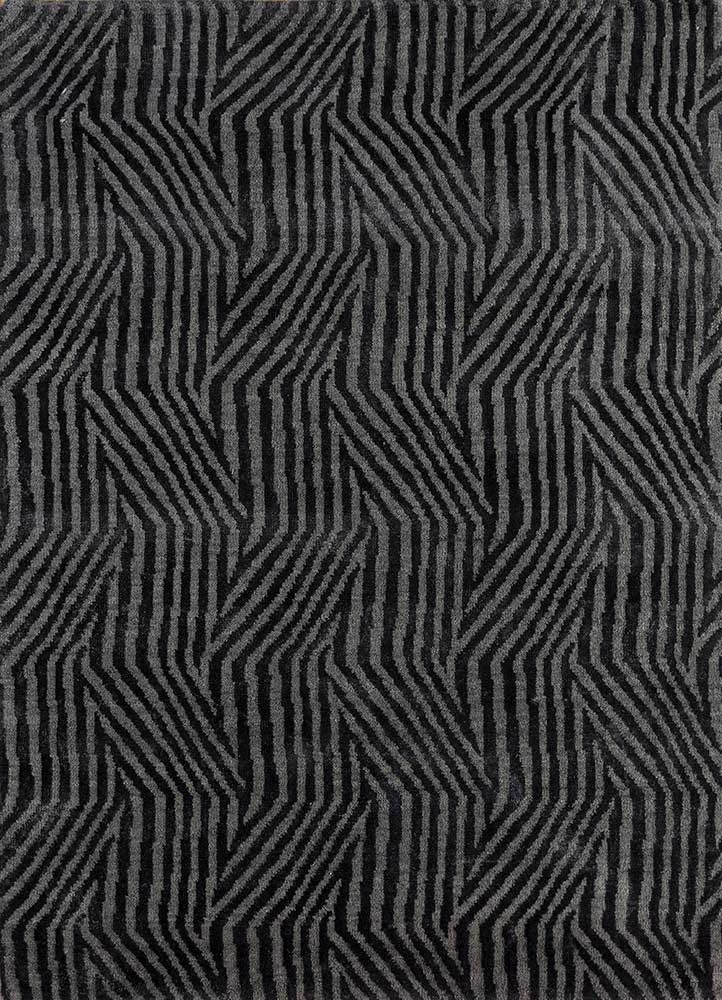 clan grey and black wool and bamboo silk Hand Knotted Rug - HeadShot