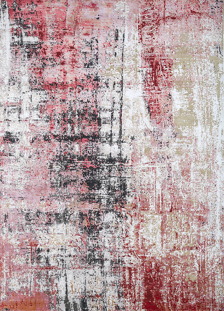  ivory wool and bamboo silk Hand Knotted Rug