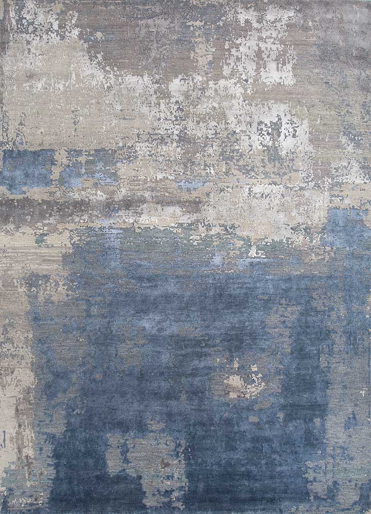  grey and black wool and bamboo silk Hand Knotted Rug