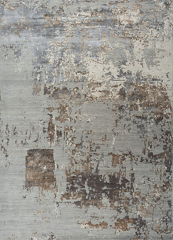 tattvam grey and black wool and bamboo silk Hand Knotted Rug - HeadShot