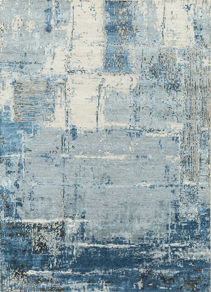 tattvam blue wool and bamboo silk Hand Knotted Rug - HeadShot