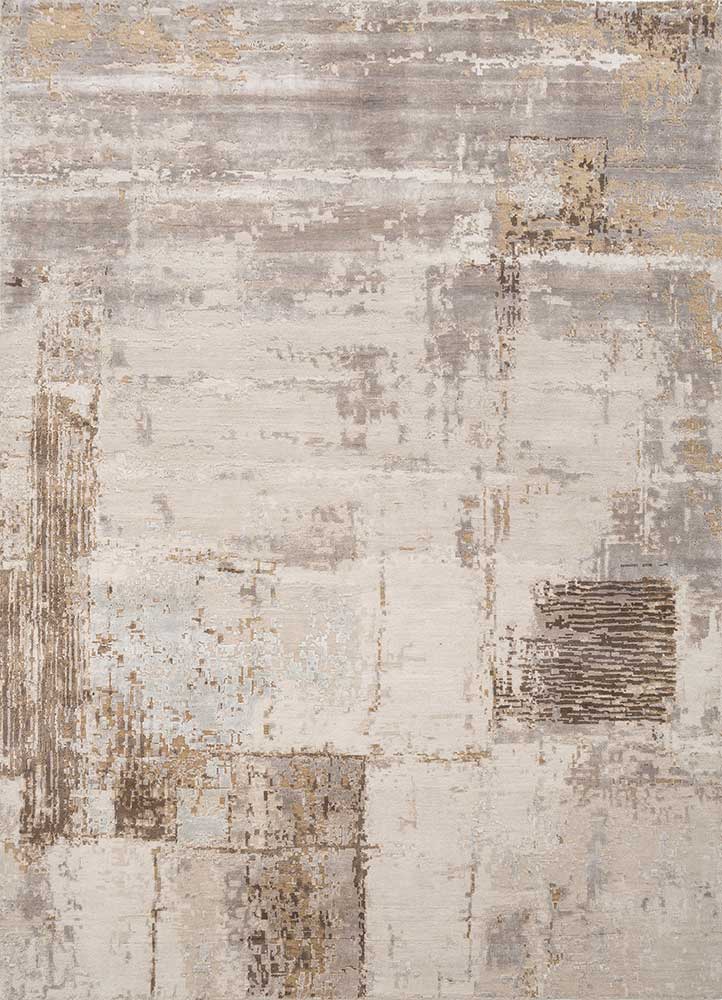  ivory wool and bamboo silk Hand Knotted Rug