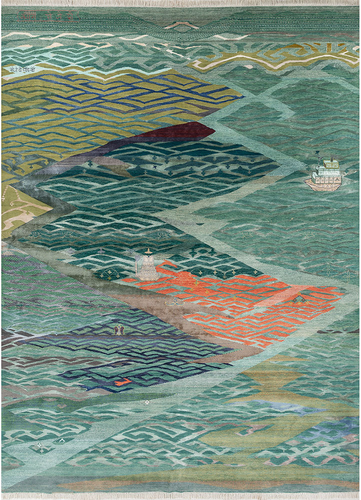 freedom manchaha blue wool and silk Hand Knotted Rug - HeadShot