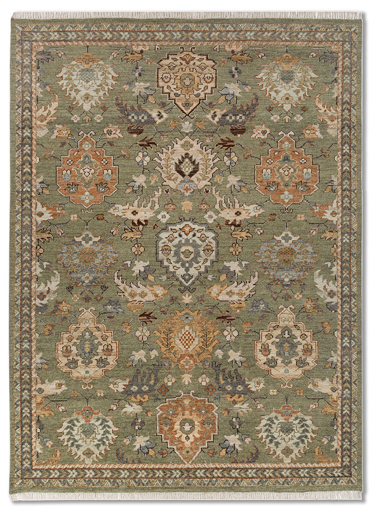  green wool Hand Knotted Rug