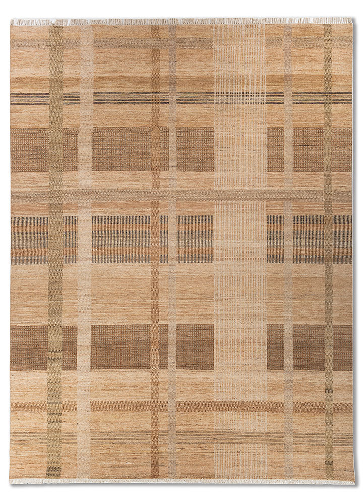 beige and brown wool Hand Knotted Rug