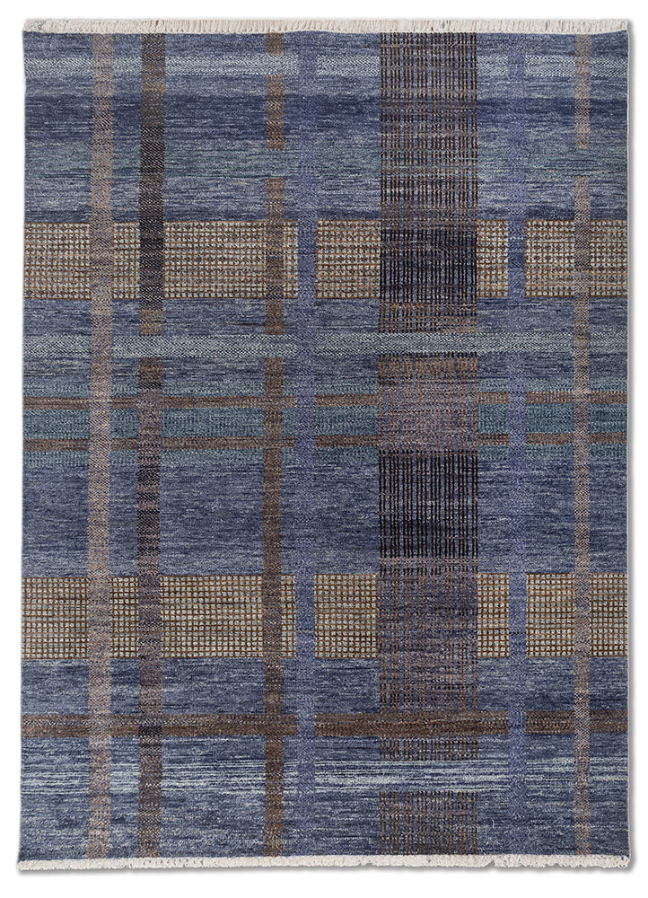  blue wool Hand Knotted Rug