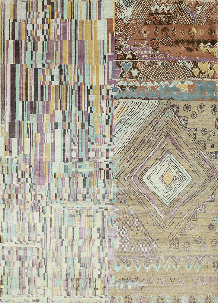  blue wool and bamboo silk Hand Knotted Rug