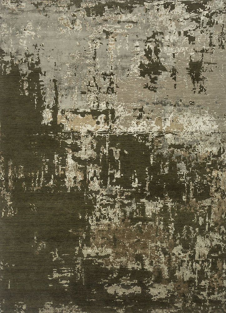  green wool and bamboo silk Hand Knotted Rug