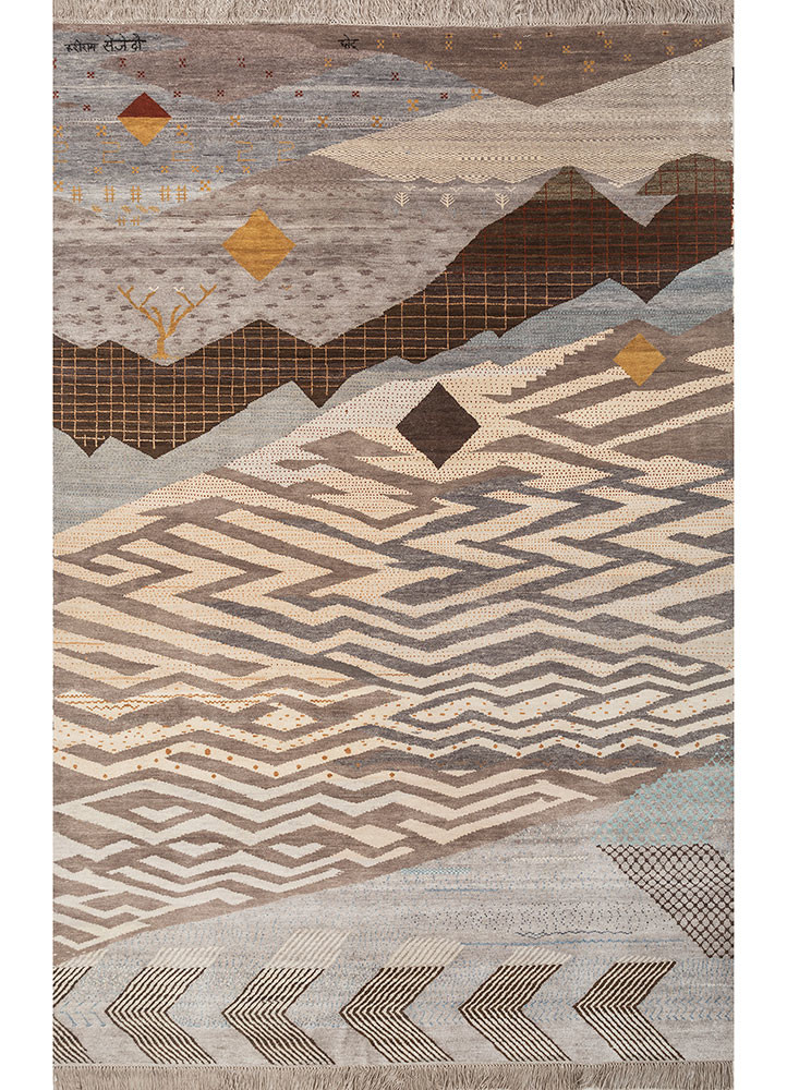 Parichit grey and black wool and silk Hand Knotted Rug